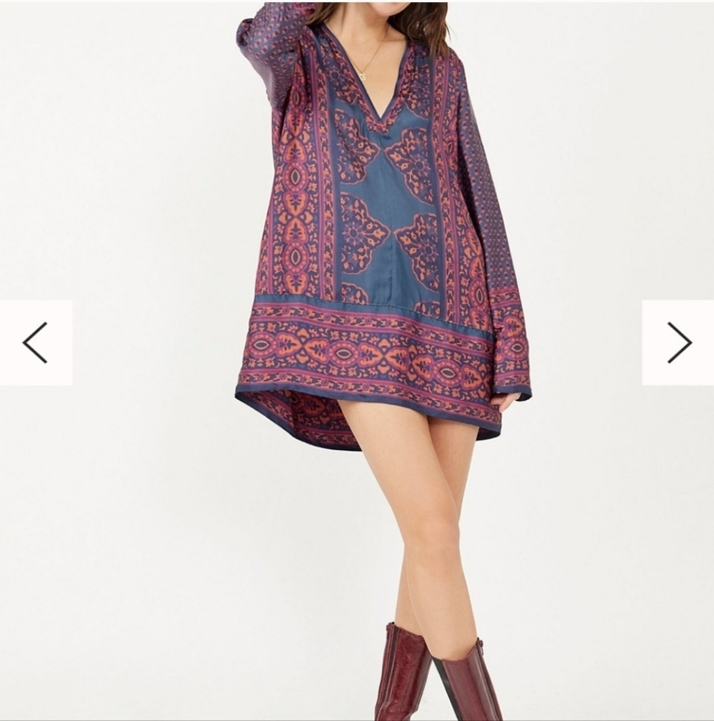 FREE PEOPLE Meadow Mod Mini Dress Moody Combo, Long Sleeve, Size L - Picture 3 of 15